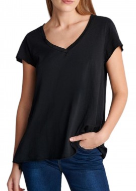 Μπλούζα Κοντομάνικη Attrattivo V-Neck Με Τελείωμα Χωρίς Στρίφωμα 9904391-BLACK Γυναικείο