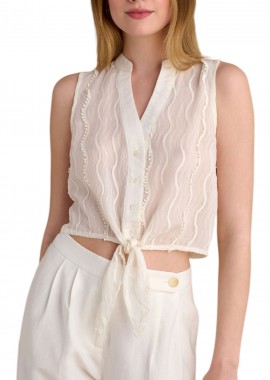 Πουκάμισο Κοντομάνικο Attrattivo Με Δέσιμο 9920424-VANILLA Γυναικείο