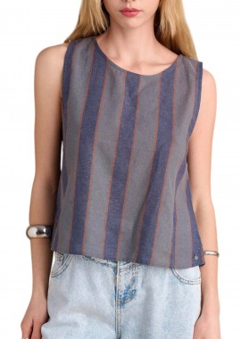 Top Attrattivo Λινό Με Άνοιγμα Στην Πλάτη 9920871-BLUE Γυναικείο