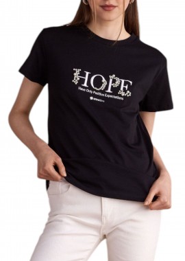 Μπλούζα Κοντομάνικη Attrattivo Με Lettering Και Διακοσμητικά 9920877-BLACK Γυναικείο