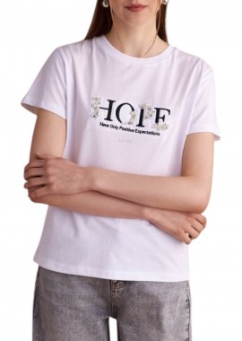 Μπλούζα Κοντομάνικη Attrattivo Με Lettering Και Διακοσμητικά 9920877-WHITE Γυναικείο