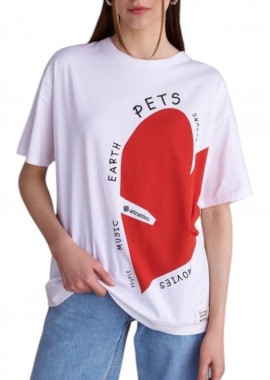 Μπλούζα Κοντομάνικη Attrattivo Με Print Καρδιά 9920989-WHITE Γυναικείο