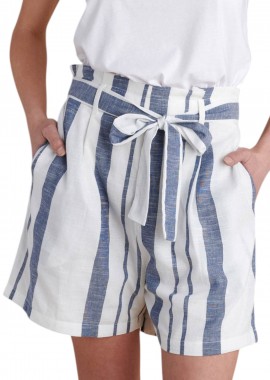 Σορτς Attrattivo Ριγέ Με Ζώνη 9921148-WHITE Γυναικείο