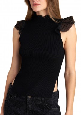 Μπλούζα Μακρυμάνικη Attrattivo Με Τούλινες Λεπτομέρειες 9922392-BLACK Γυναικείο