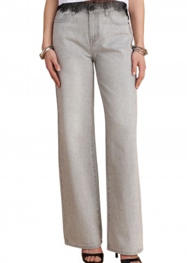 Παντελόνι Jean Attrattivo Straight Με Διαμαντάκια 9922935-GREY Γυναικείο