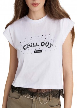 Μπλούζα Κοντομάνικη Attrattivo Με Δαντέλα Και Διαμαντάκια 9923008-WHITE Γυναικείο