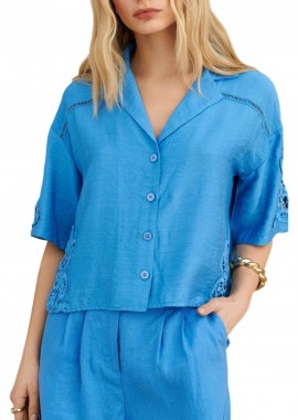 Πουκάμισο Κοντομάνικο Attrattivo Με Κεντήματα 9923020-BLUE SKY Γυναικείο