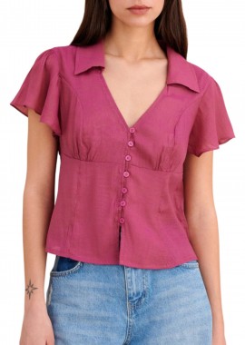 Πουκάμισο Κοντομάνικο Attrattivo Με Βολάν Στα Μανίκια 9923174-CHERRY Γυναικείο