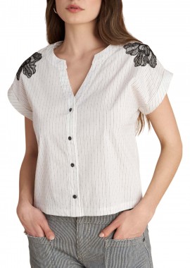 Πουκάμισο Κοντομάνικο Attrattivo Ριγέ Με Κεντήματα 9923268-WHITE Γυναικείο