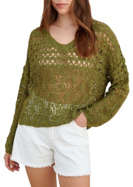 Μπλούζα Μακρυμάνικη Attrattivo Πλεκτή Διάτρητη 9P23390-OLIVE Γυναικείο