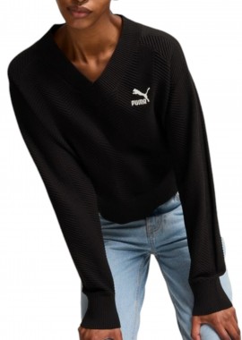 Μπλούζα Μακρυμάνικη Puma T7 Knitted V-Neck Crew 627471-01 Γυναικείο