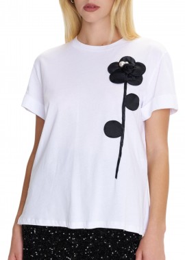 Μπλούζα Κοντομάνικη Ale Με Διακοσμητικό Λουλούδι & Πέρλα 8922417-WHITE Γυναικείο