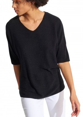 Μπλούζα Κοντομάνικη Ale Πλεκτή Μπλούζα Νυχτερίδα 8P17237-BLACK Γυναικείο