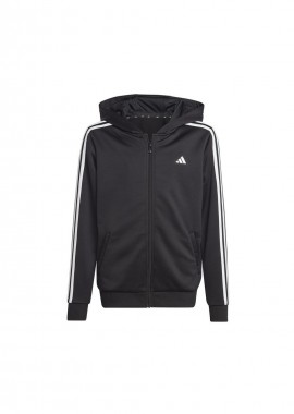 Adidas Αθλητική Παιδική Ζακέτα Φούτερ με Κουκούλα Μαύρη 3 Stripes HY1102