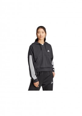 Women's adidas Essentials 3Stripes French Terry QuarterZip Hoodie Black JN1956