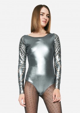 Bodysuit In Metallic Foil