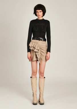 Mini Skirt With Draped Ruffles In Beige