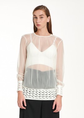 Long-Sleeve Top In White Tulle