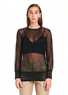 Long-Sleeve Top In Black Tulle