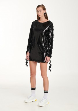 Sweatshirt Dress In Black Sequin