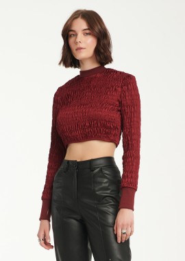Cutcuutur - Long Sleeved Cropped Top In Burgundy