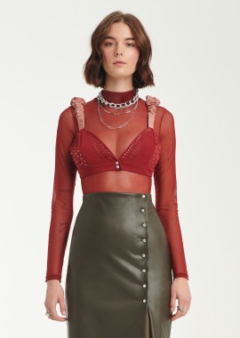 Crystal Embellished Brallete Top In Burgundy