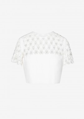 Cropped T-Shirt In White Crepe