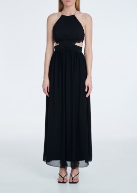 Maxi Dress with Chiffon Skirt in Black