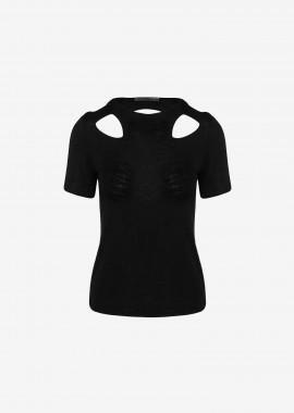 T-Shirt with Cut-Outs in Black