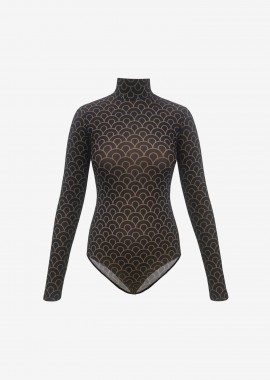 Mesh Printed Bodysuit In Black