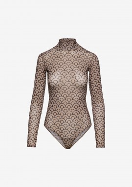 Mesh Printed Bodysuit In Nude