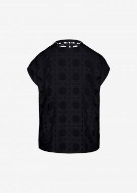 T-Shirt with Laser-Cut Print at Back in Black