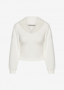 Sweater with V-Neckline in White