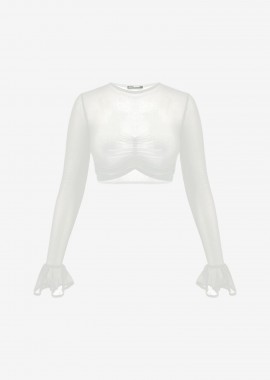 Mesh Cropped Long-Sleeved Top in White