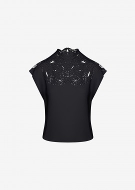Cutcuutur - Mock Neck T-Shirt in Black