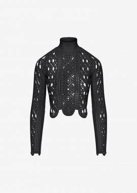 Cutcuutur - Paneled Turtleneck Long-Sleeved Top in Black