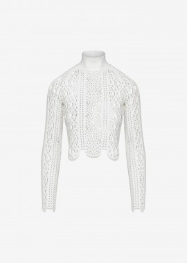 Paneled Turtleneck Long-Sleeved Top in White