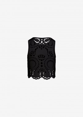Cropped Tank Top with Laser-Cut Print on the Back in Black