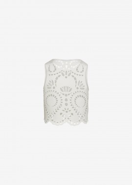 Cropped Tank Top with Laser-Cut Print on the Back in White
