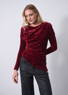 Μπλούζα Ασύμμετρη Βελούδινη Με Πούλιες & Ντραπέ