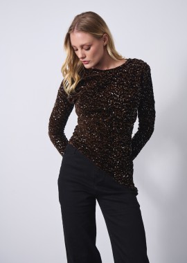 Μπλούζα Ασύμμετρη Βελούδινη Με Πούλιες & Ντραπέ