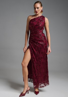 Φόρεμα Μακρύ Έναν Ώμο Με Πούλιες & Σούρες