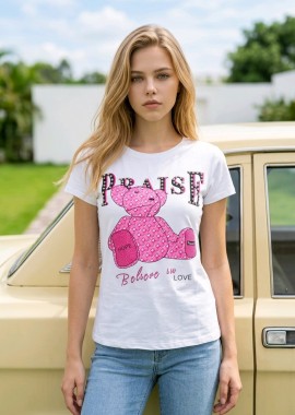 T-Shirt Με Print Αρκουδάκι Και Στρας