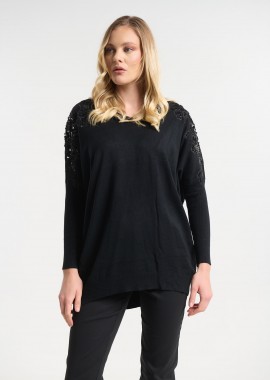 Μπλούζα Με Floral Κέντημα & Παγιέτες Στους Ώμους