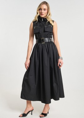 Φόρεμα Maxi Με Ζώνη & Τσέπες Με Φερμουάρ