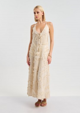 Φόρεμα BLE Maxi Με Boho Υφή & Δέσιμο