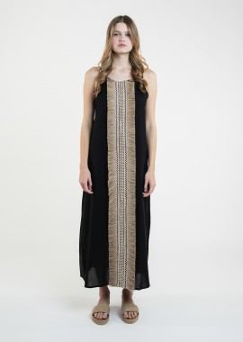 Φόρεμα BLE Maxi Με Ψάθινη Boho Λεπτομέρεια