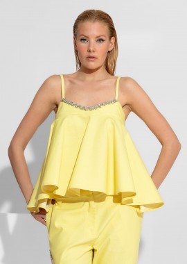 Τοπ Peplum Με Κρύσταλλα & Βολάν C-THROU