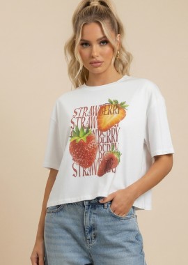 T-Shirt Crop Με Τύπωμα Φράουλα DEJAVU