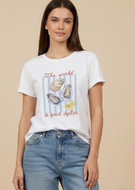 T-Shirt Με Τύπωμα Και Ρίγες DEJAVU